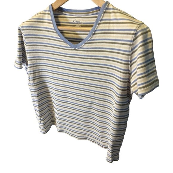 Kim Rogers Multicolor Striped V Neck Short Sleeve Top Sz M - Picture 3 of 7